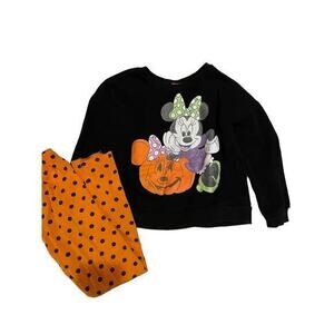 Disney Halloween Minnie Mouse Pumpkin Spider Black Sweatshirt & Poka Dot Legging